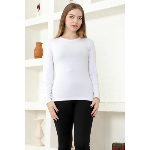 Rahat Ve Şık Uzun Kollu Bisiklet Yaka Likralı Viskon Penye Body Beyaz Rahat Ve Şık Uzun Kollu Bisiklet Yaka Likralı Viskon Penye Body Beyaz