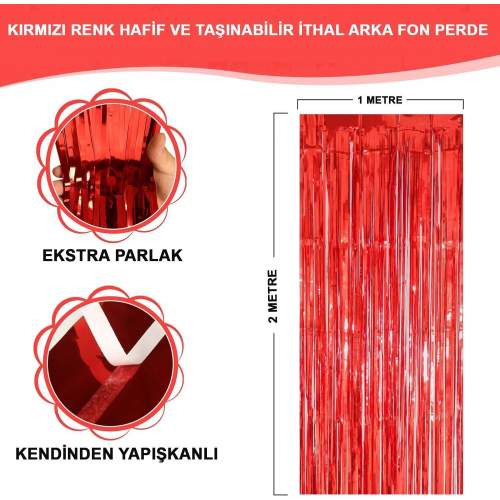 Kırmızı Renk Ekstra Metalize Parlak Saçaklı Arka Fon Perde İthal A Kalite 1x2 Metre Kırmızı Renk Ekstra Metalize Parlak Saçaklı Arka Fon Perde İthal A Kalite 1x2 Metre