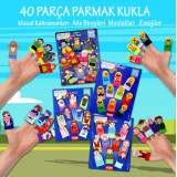 4 Set - 40 Parça  Masal Kahramanları, Aile Bireyleri , Meslekler ve Emojiler Parmak Kukla