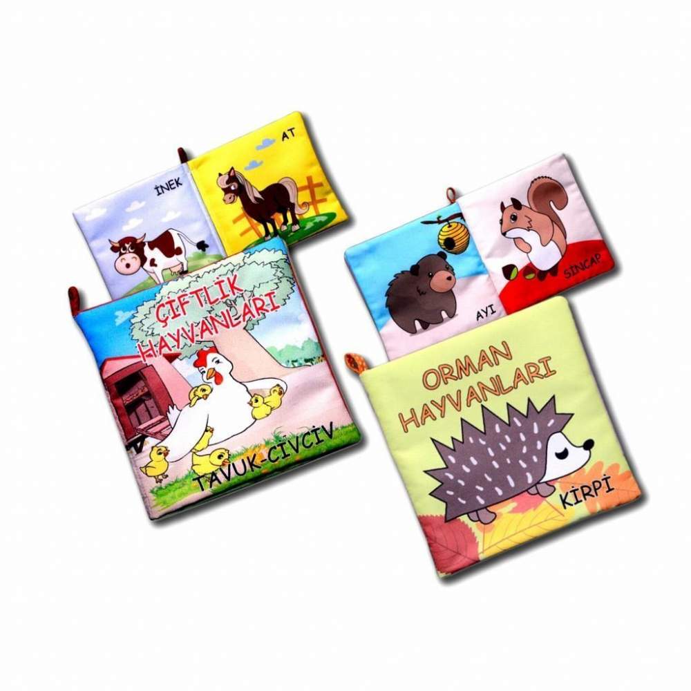 2 Kitap  Çiftlik Hayvanlar ve Orman Hayvanları Kumaş Sessiz Kitap