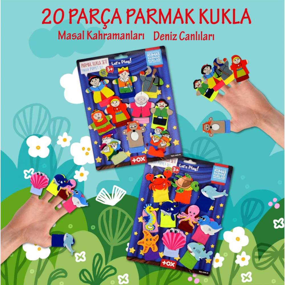 2 Set - 20 Parça  Masal Kahramanları ve Deniz Canlıları Parmak Kukla