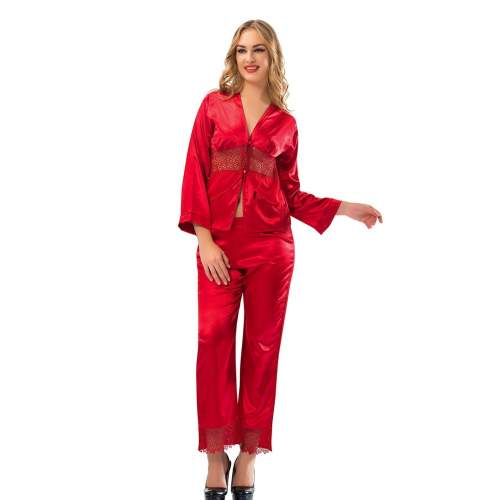 Kırmızı Saten Pijama Takımı Kırmızı Saten Pijama Takımı