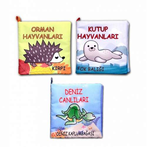3 Kitap  Orman, Deniz ve Kutup Hayvanları Kumaş Sessiz Kitap 3 Kitap  Orman, Deniz ve Kutup Hayvanları Kumaş Sessiz Kitap