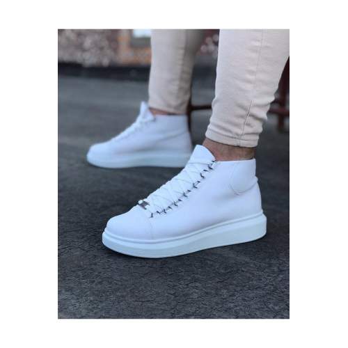 Beyaz Bağcıklı Sneakers  Yarım Bilek Bot Beyaz Bağcıklı Sneakers  Yarım Bilek Bot