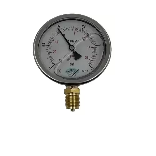 Ø 100 - 1 + 1.5 BAR 1/2 GLİSERİNLİ ALTTAN ÇIKIŞLI MANOMETRE (Lisinya) Ø 100 - 1 + 1.5 BAR 1/2 GLİSERİNLİ ALTTAN ÇIKIŞLI MANOMETRE (Lisinya)