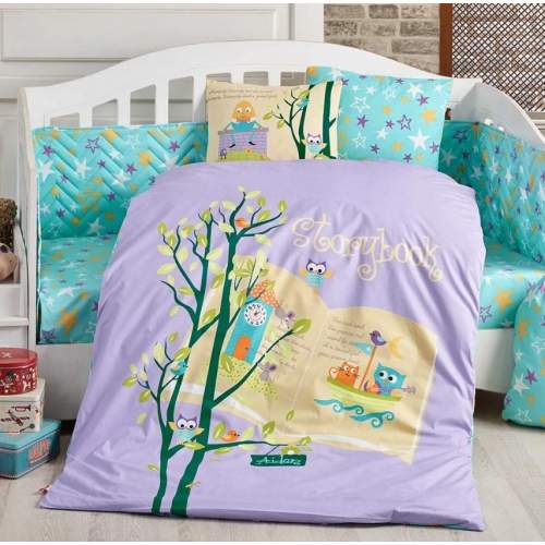 Dream Clock Lila Poplin Bebek Nevresim Takımı Dream Clock Lila Poplin Bebek Nevresim Takımı