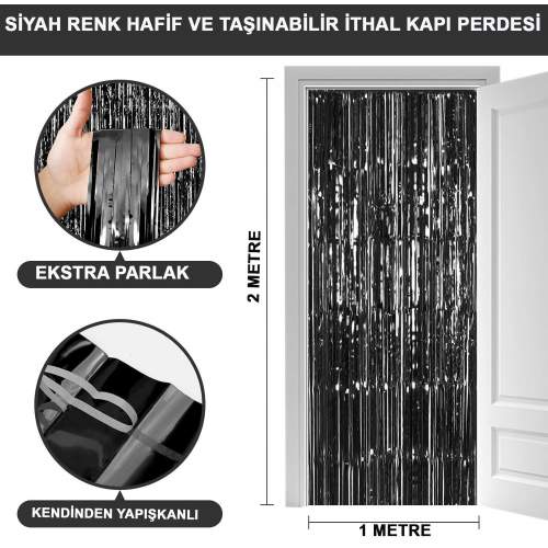 Siyah Renk Ekstra Metalize Parlak Saçaklı Arka Fon Perde İthal A Kalite 1x2 Metre Siyah Renk Ekstra Metalize Parlak Saçaklı Arka Fon Perde İthal A Kalite 1x2 Metre