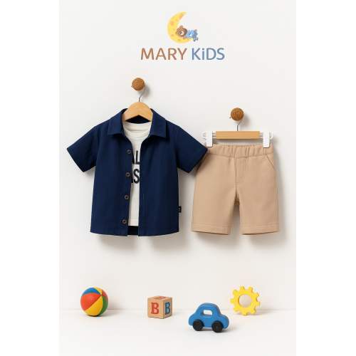 MARY KİDS Erkek Çocuk 3’lü Yazlık Kombin Gömlek Baskılı Tişört ve Şort Takım MARY KİDS Erkek Çocuk 3’lü Yazlık Kombin Gömlek Baskılı Tişört ve Şort Takım