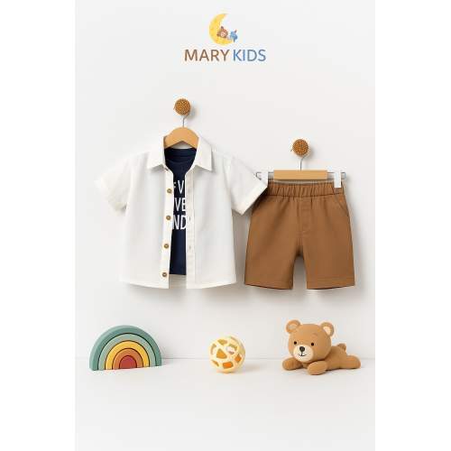 MARY KİDS Erkek Çocuk 3’lü Yazlık Kombin Gömlek Baskılı Tişört ve Şort Takım MARY KİDS Erkek Çocuk 3’lü Yazlık Kombin Gömlek Baskılı Tişört ve Şort Takım